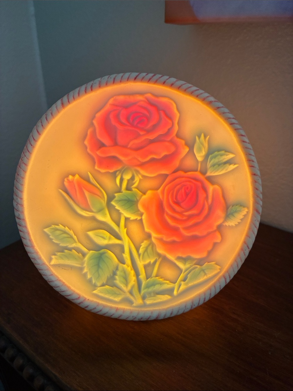 Decorative Rose Relief Night Light - Orange and Green